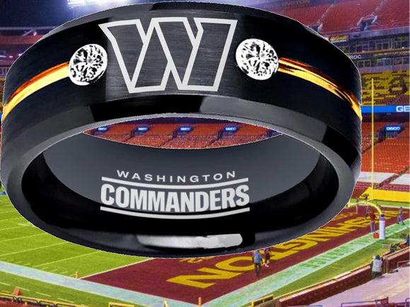 Washington Commanders Ring Black & Gold CZ Tungsten Wedding Ring #COMMANDERS