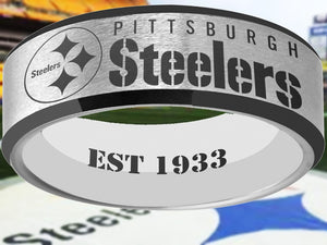 Pittsburgh Steelers Ring Silver & Black Wedding Band | Sizes 6-13 #pittsburgh #steelers