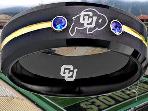 Colorado Buffaloes Ring Black & Blue CZ Wedding Band | Sizes 6-13 #buffs #ncaa