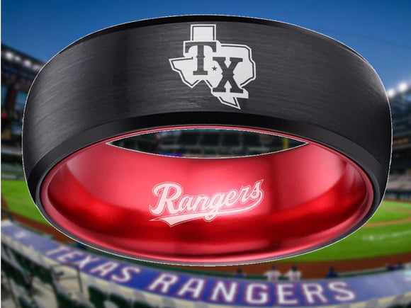 Texas Rangers Ring Rangers Black & Red Wedding Ring #txrangers Sizes 6 - 13