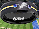 Detroit Lions Ring Black & Blue CZ Wedding Band | Sizes 6-13 #detroit #lions #nfl