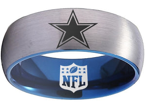 Dallas Cowboys Ring Silver and Blue Ring 8mm Tungsten Ring #cowboys