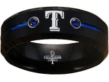 Texas Rangers Ring Championship Ring Black & Blue CZ Wedding Band | Sizes 6-13 #texasrangers #mlb