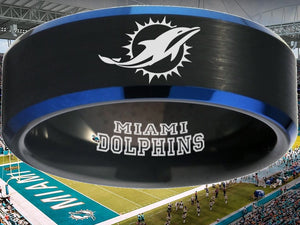 Miami Dolphins Ring | Black & Blue Wedding Band | Sizes 6-13