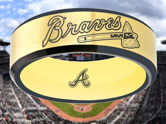 Atlanta Braves Ring Matte Gold & Black Tungsten Wedding Ring Sizes 6 - 13 #atlanta #braves