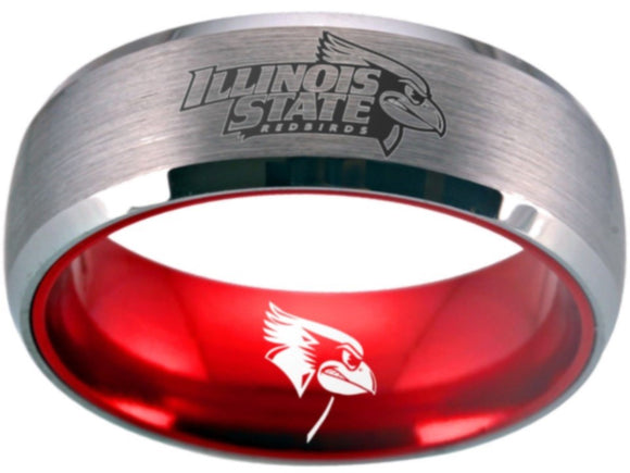 Illinois State Redbirds Logo Ring Silver and Red Wedding Band #isu #redbirds