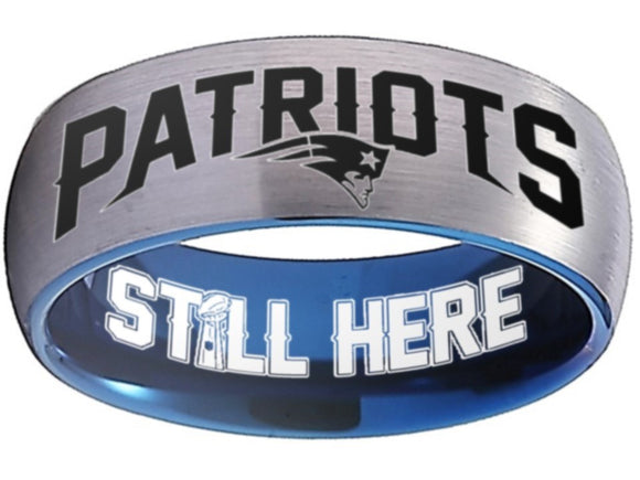 New England Patriots Ring matte Silver & Blue Patriots Logo Still Here #patriots