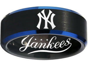 New York Yankees Ring | Black & Blue Wedding Band | Sizes 6-13