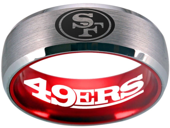 49ers Ring | Silver & Red Wedding Ring | Sizes 6-13