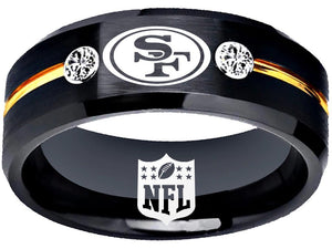 49ers Ring | Black & Gold CZ Wedding Ring | Sizes 6-13