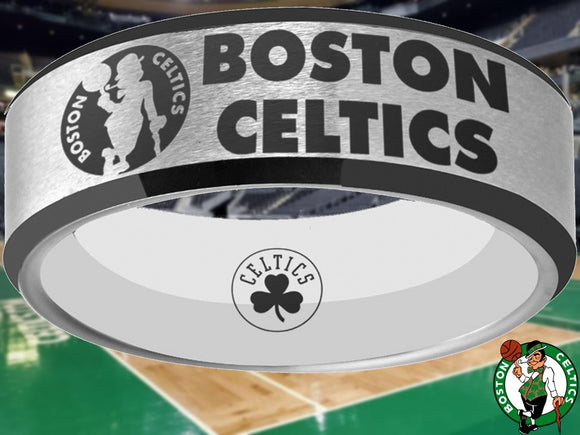 Boston Celtics Ring Silver & Black Wedding Ring Sizes 6 - 13 #celtics #nba