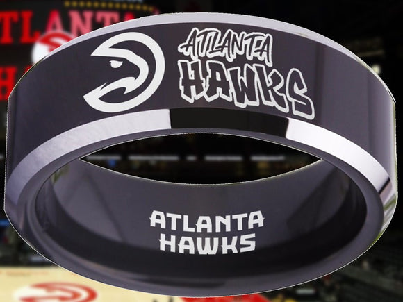 Atlanta Hawks Ring Black & Silver Graffitti Wedding Ring Sizes 4-17 #atlanta #hawks