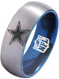 Dallas Cowboys Ring Silver and Blue Ring 8mm Tungsten Ring #cowboys