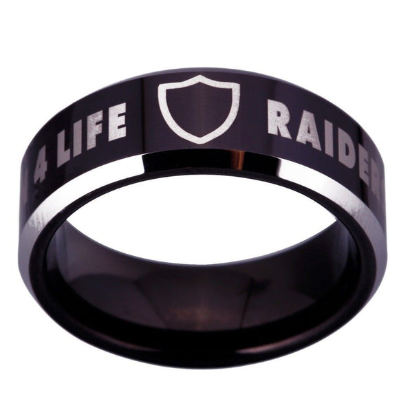 Las Vegas Raiders Ring Silver & Black Tungsten Wedding Ring #Raiders #NFL