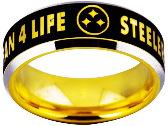 Pittsburgh Steelers Ring | Black & Gold Wedding Ring | Sizes 4-17