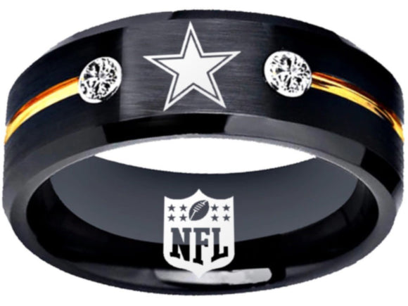 Dallas Cowboys Ring Black & Gold CZ Wedding Band | Sizes 6-13 #cowboys