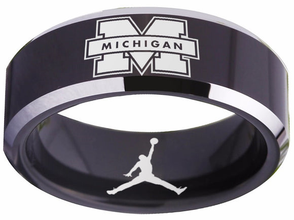 Michigan Wolverines Ring | Black & Silver Wedding Ring | Sizes 4-17