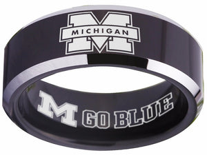 Michigan Wolverines Ring | Black & Silver Wedding Band | Sizes 4-17