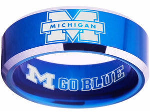 Michigan Wolverines Ring Blue & Silver Wedding Ring | Sizes 4-17