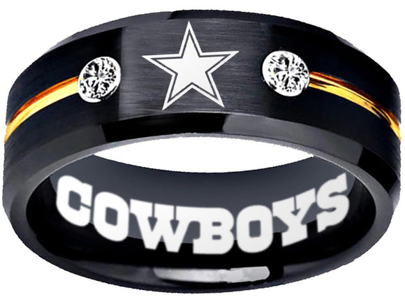 Dallas Cowboys Ring Black & Gold CZ Wedding Band | Sizes 6-13 #cowboys