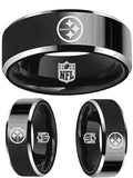 Steelers Ring | Black & Silver Wedding Ring | Sizes 4-17