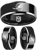 Miami Dolphins Ring | Black & Silver Wedding Ring| Sizes 4-17