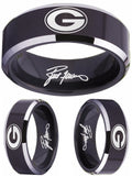 Green Bay Packers Ring | Black & Silver Wedding Band | Sizes 4-17