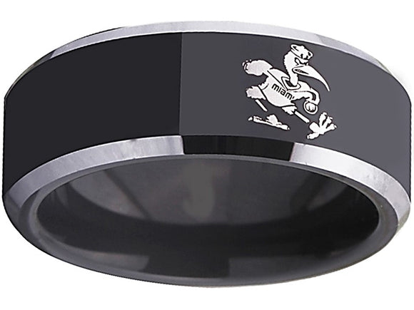 Miami Hurricanes Ring Wedding Ring 8mm Black Tungsten Wedding Band Sz 4 - 17 NEW