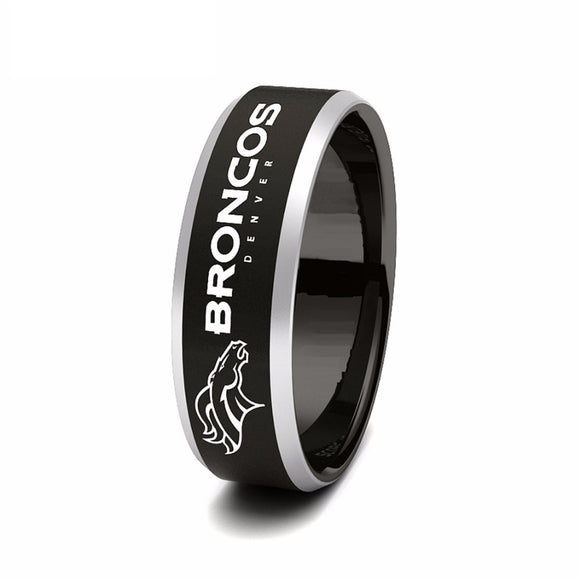 Denver Broncos Ring Black & Silver Wedding Band | Sizes 4-17 #denver #broncos